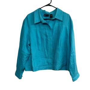 Minimalist Linen Jacket Relativity Turquoise Button Up Size 3X